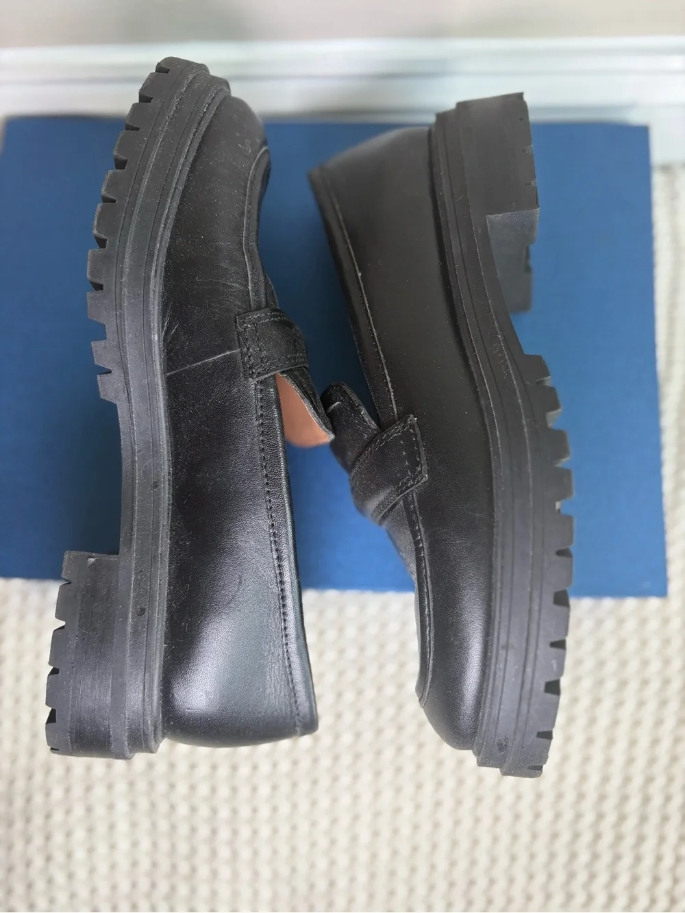 Madewell Black Leather Lug-Sole Loafers sz 7 Women’s
